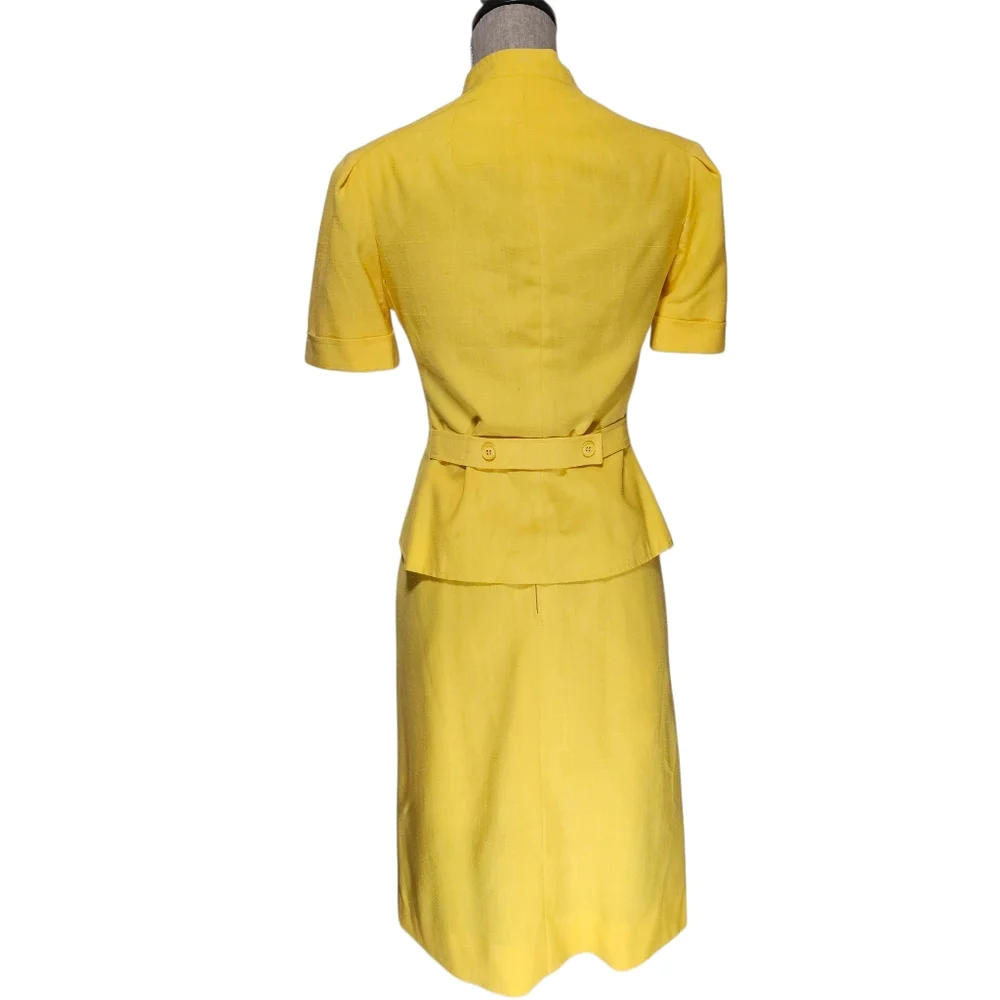 Vintage Yellow Skirt Suit Set Women's Size 4 1970s Retro Office Union Made in US